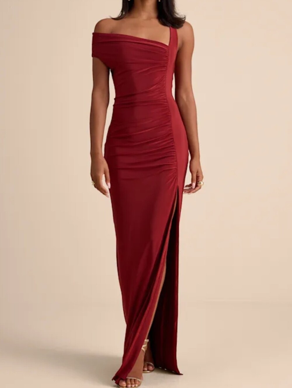Lulus Josie Rust Red Jersey Knit Asymmetrical Ruched Maxi Dress - Size XS - NWT!